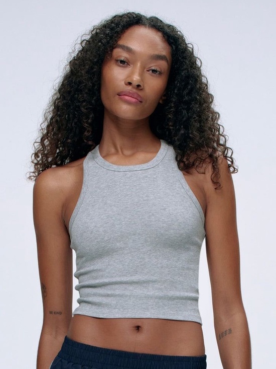 Adanola Tops - Adanola Light Grey Ribbed Halter Crop Top